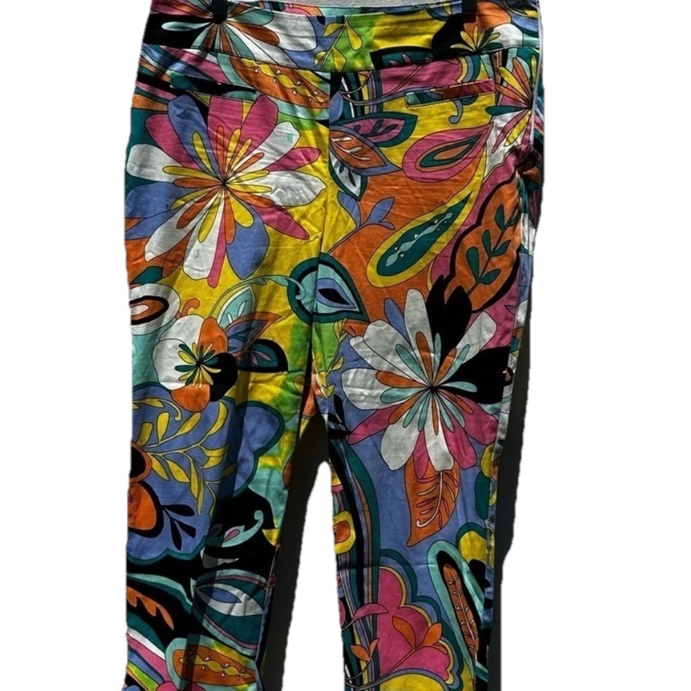 Ashley Stewart Sz 14 Flower Power Crop Pants Quirky Unique